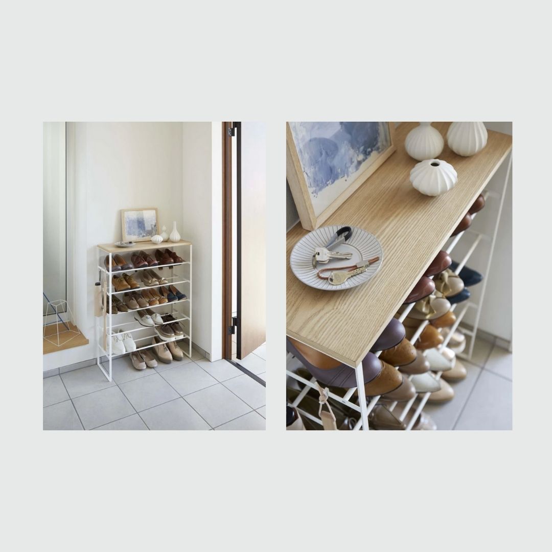 Yamazaki Tower 6-Tier Wood Top Shoe Rack - White